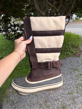 Sorel Brown and Cream Sherpa-Striped Women's Winter Boot